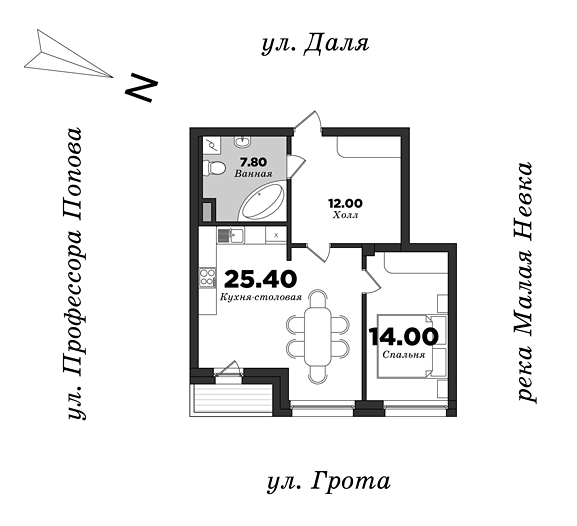 Dom na ulitse Grota, 1 bedroom, 60.66 m² | planning of elite apartments in St. Petersburg | М16